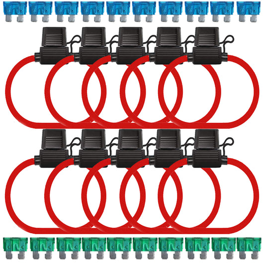MuRealy Fuse Holders & ATC/ATO Fuses Kit – Wiring Harness Inline Standard 10 Gauge Fuse Holder with Standard 30A & 15A Fuse (10 Pack)