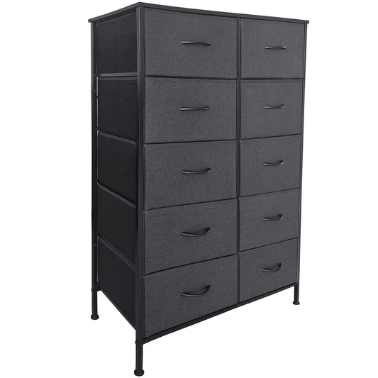 Drawer Dresser - MuRealy Storage Dresser Furniture Unit with 10 Drawers, Fabric Storage Chest for Bedroom, Living Room, Hallway, Fabric Dresser Tower with Wood Top(Black Gray)
