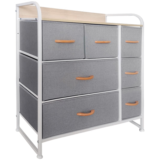Drawer Dressers - MuRealy Fabric Dressers for Bedroom, Storage Dresser Furniture Unit with 7 Drawers, Drawer Chest for Closet, Dresser Tower with Maple Wooden Top and Handle(Light Grey)