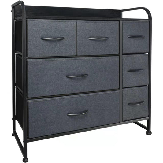 Fabric Dresser - MuRealy Dresser with 7 Drawer, Fabric Dresser Tower, Drawer Chest for Closet, Living Room, Office, Entryway, Storage Dresser with Steel Frame, Wood Top, Easy Pull Handle(Black Gray)